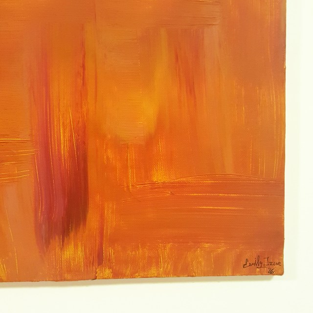 close up of abstract painting with signature